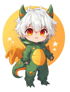 Cute Anime Boy Dinosaur Costume Vinyl Car Decal Sticker – Waterproof & UV-Resistant 4.0"