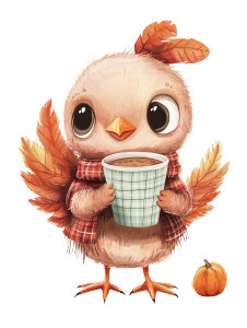 Adorable Turkey Coffee Cup Vinyl Car Decal Sticker – Waterproof & UV-Resistant 4.0"