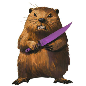 Angry Beaver Purple Knife Vinyl Car Decal Sticker – Waterproof & UV-Resistant 4.0"