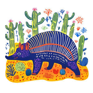 Armadillo Cactuses Linocut Illustration Vinyl Car Decal Sticker – Waterproof & UV-Resistant 4.0"