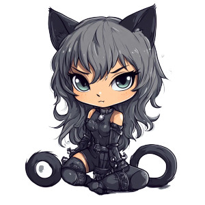 Black Cat Woman Chibi Vinyl Car Decal Sticker – Waterproof & UV-Resistant 4.0"