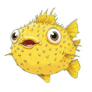 Bright Yellow Anime Pufferfish Vinyl Car Decal Sticker – Waterproof & UV-Resistant 4.0"