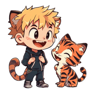 Calvin Hobbes Chibi Vinyl Car Decal Sticker – Waterproof & UV-Resistant 4.0"