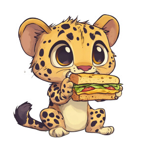 Cartoon Cheetah Sandwich Vinyl Car Decal Sticker – Waterproof & UV-Resistant 4.0"
