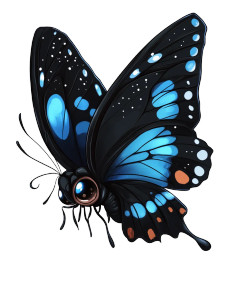 Chibi Black Blue Swallowtail Vinyl Car Decal Sticker – Waterproof & UV-Resistant 4.11"
