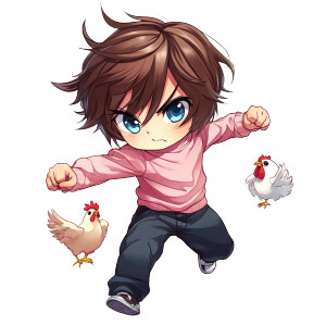 Chibi Brown Hair Kicking Chicken Vinyl Car Decal Sticker – Waterproof & UV-Resistant 4.0" Chibi Brown Hair Kicking Chicken Vinyl Car Decal Sticker – Waterproof & UV-Resistant 4.0"