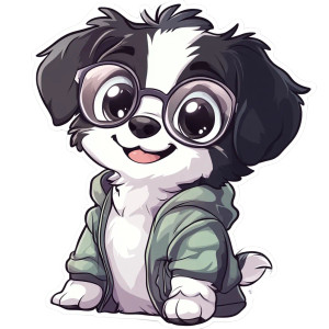 Chibi Dog Smiling Glasses Vinyl Car Decal Sticker – Waterproof & UV-Resistant 4.0"