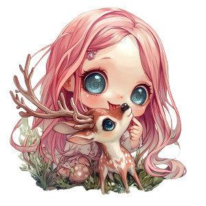 Chibi Girl Pink Hair Deer Vinyl Car Decal Sticker – Waterproof & UV-Resistant 4.0"