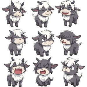 Chibi Goat Emotions Sheet Vinyl Car Decal Sticker – Waterproof & UV-Resistant 4.0"
