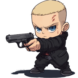 Chibi Mafia Man Revolver Vinyl Car Decal Sticker – Waterproof & UV-Resistant 4.0"