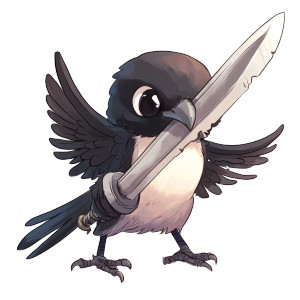 Chibi Magpie Heavy Sword Vinyl Car Decal Sticker – Waterproof & UV-Resistant 4.0" Chibi Magpie Heavy Sword Vinyl Car Decal Sticker – Waterproof & UV-Resistant 4.0"