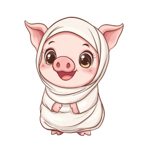 Chibi Pig Hijab Smile Vinyl Car Decal Sticker – Waterproof & UV-Resistant 4.0"