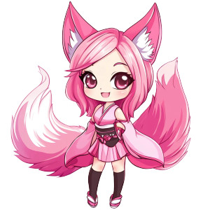 Chibi Pink Kitsune Girl Vinyl Car Decal Sticker – Waterproof & UV-Resistant 4.0"