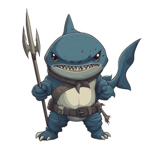 Chibi Shark Monster Trident Vinyl Car Decal Sticker – Waterproof & UV-Resistant 4.0"