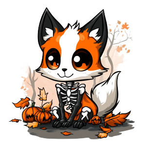 Chibi Spooky Fox Skeleton Vinyl Car Decal Sticker – Waterproof & UV-Resistant 4.0"