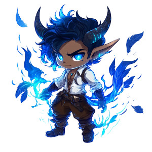 Chibi Tiefling Blue Energy Vinyl Car Decal Sticker – Waterproof & UV-Resistant 4.0"
