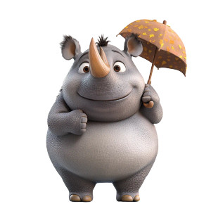 Chubby Cute Rhinoceros Umbrella Vinyl Car Decal Sticker – Waterproof & UV-Resistant 4.0"