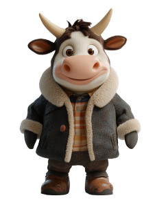 Cow Character Plush Overcoat Vinyl Car Decal Sticker – Waterproof & UV-Resistant 4.11"