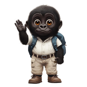 Cute Baby Gorilla Waving Vinyl Car Decal Sticker – Waterproof & UV-Resistant 4.0"