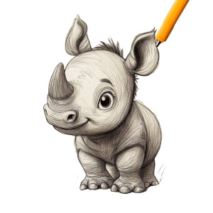 Cute Baby Rhinoceros Drawing Vinyl Car Decal Sticker – Waterproof & UV-Resistant 4.0"