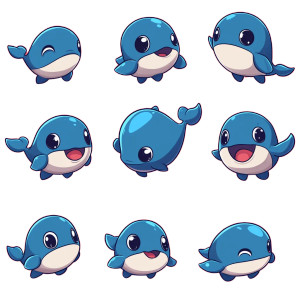 Cute Blue Whale Poses Vinyl Car Decal Sticker – Waterproof & UV-Resistant 4.0"