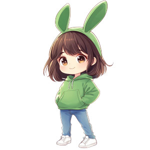 Cute Chibi Green Bunny Vinyl Car Decal Sticker – Waterproof & UV-Resistant 4.0"