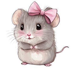 Cute Grey Hamster Pink Bow Vinyl Car Decal Sticker – Waterproof & UV-Resistant 4.0"