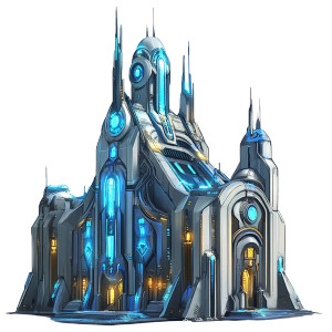 Futuristic Medieval Guild Hall Vinyl Car Decal Sticker – Waterproof & UV-Resistant 4.0"