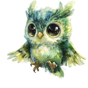 Green Owl Bird Chibi Vinyl Car Decal Sticker – Waterproof & UV-Resistant 4.0"