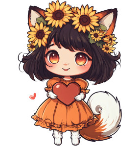 Kawaii Fox Girl Sunflowers Vinyl Car Decal Sticker – Waterproof & UV-Resistant 4.0"