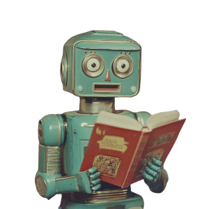 Retro Robot Book Excited Vinyl Car Decal Sticker – Waterproof & UV-Resistant 4.0"