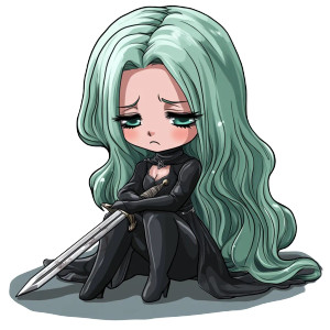 Sad Chibi Villainess Broken Sword Vinyl Car Decal Sticker – Waterproof & UV-Resistant 4.0"