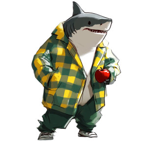 Shark Suit Red Apple Vinyl Car Decal Sticker – Waterproof & UV-Resistant 4.0"
