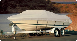Taylor Made BoatGuard Boat Cover | V-Hull Runabout | Fits 17-19 Ft. | Water Repellent | Gray Acrylic Polyester | Storage Bag | Tie-Downs