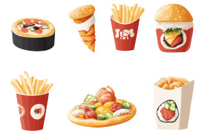 Fast Food Icons Set Vinyl Car Decal Sticker – Waterproof & UV-Resistant 6.0"