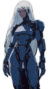 Female Cyborg White Hair Exoskeleton Vinyl Car Decal Sticker – Waterproof & UV-Resistant 4.85"