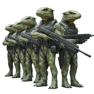 Tall Green Reptilians Machine Gun Vinyl Car Decal Sticker – Waterproof & UV-Resistant 4.0"