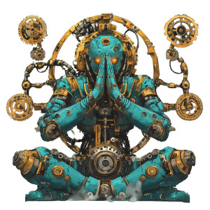 Turquoise Gold Robot Praying Vinyl Car Decal Sticker – Waterproof & UV-Resistant 4.0"