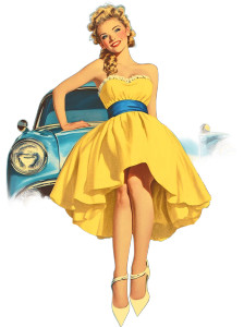 Vintage Girl Yellow Dress Vinyl Car Decal Sticker – Waterproof & UV-Resistant 4.0"