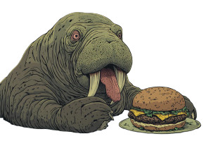 Walrus Eat Hamburger Cartoon Vinyl Car Decal Sticker – Waterproof & UV-Resistant 6.0"