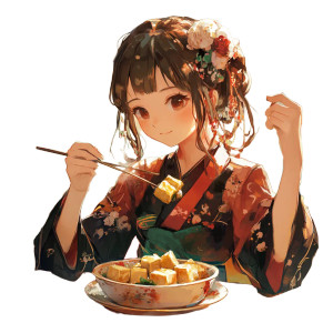 Girl Eating Mapo Tofu Vinyl Car Decal Sticker – Waterproof & UV-Resistant 8"