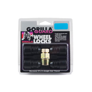 Gorilla Wheel Lock 61631BC Lug Nut Lock; 12 Millimeter X 1.5 Thread Size; Conical Seat; 1-1/2 Inch Overall Length; Black Chrome; Steel; Pack Of 4 With Key Gorilla Wheel Lock 61631BC Lug Nut Lock; 12 Millimeter X 1.5 Thread Size; Conical Seat; 1-1/2 Inch Overall Length; Black Chrome; Steel; Pack Of 4 With Key