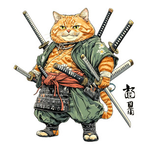 Samurai Tabby Cat Vinyl Car Decal Sticker – Waterproof & UV-Resistant 8" Samurai Tabby Cat Vinyl Car Decal Sticker – Waterproof & UV-Resistant 8"