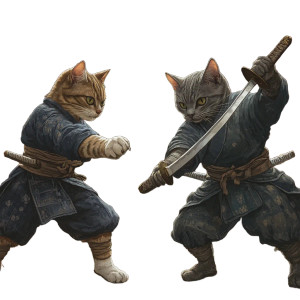 Ninja Cats Fighting Vinyl Car Decal Sticker – Waterproof & UV-Resistant 8"