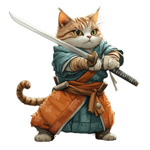 Cat With Katana Vinyl Car Decal Sticker – Waterproof & UV-Resistant 8"