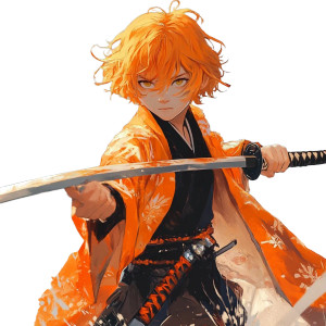 Orange-Haired Boy With Sword Vinyl Car Decal Sticker – Waterproof & UV-Resistant 8"
