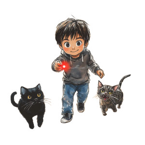 Boy With Laser Cats Vinyl Car Decal Sticker – Waterproof & UV-Resistant 8"