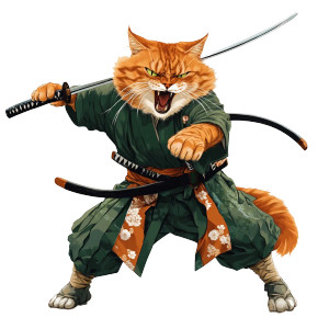 Angry Samurai Cat Vinyl Car Decal Sticker – Waterproof & UV-Resistant 8" Angry Samurai Cat Vinyl Car Decal Sticker – Waterproof & UV-Resistant 8"