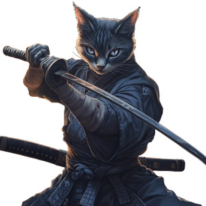 Cyberpunk Samurai Cat Vinyl Car Decal Sticker – Waterproof & UV-Resistant 8"