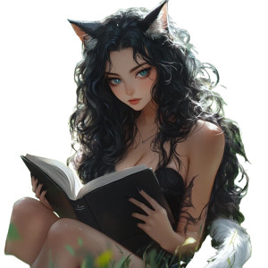 Cat-Eared Reader Vinyl Car Decal Sticker – Waterproof & UV-Resistant 8"